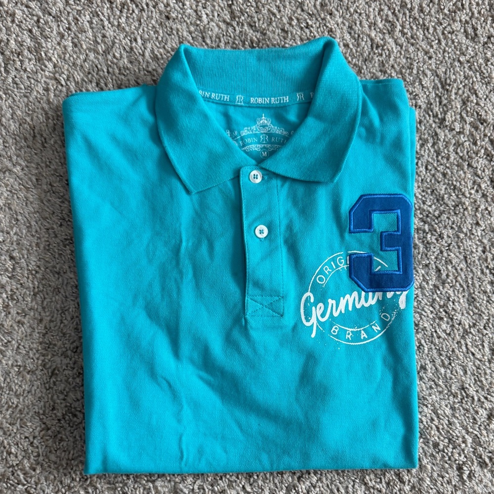 Robin Ruth Polo Shirt Blue Teal sz Medium Germany Embroidery Original brand